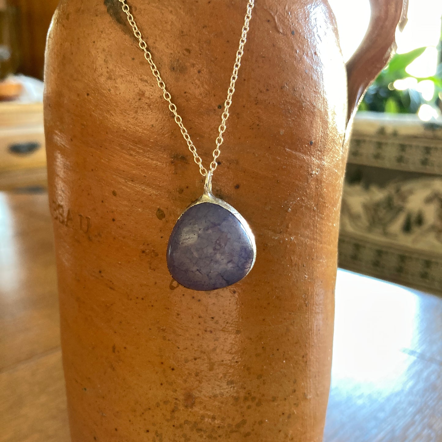 Artisan Made Rock Pendant Resembles Amethyst Handcrafted Necklace 3/4 in x 7/8 in