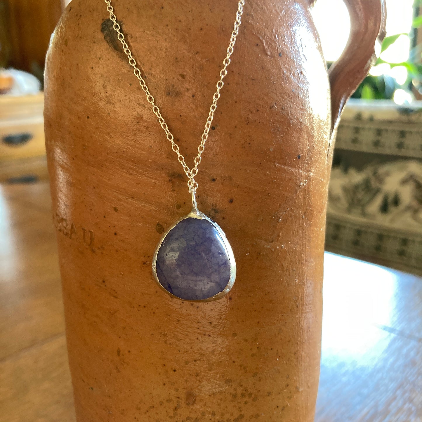 Artisan Made Rock Pendant Resembles Amethyst Handcrafted Necklace 3/4 in x 7/8 in