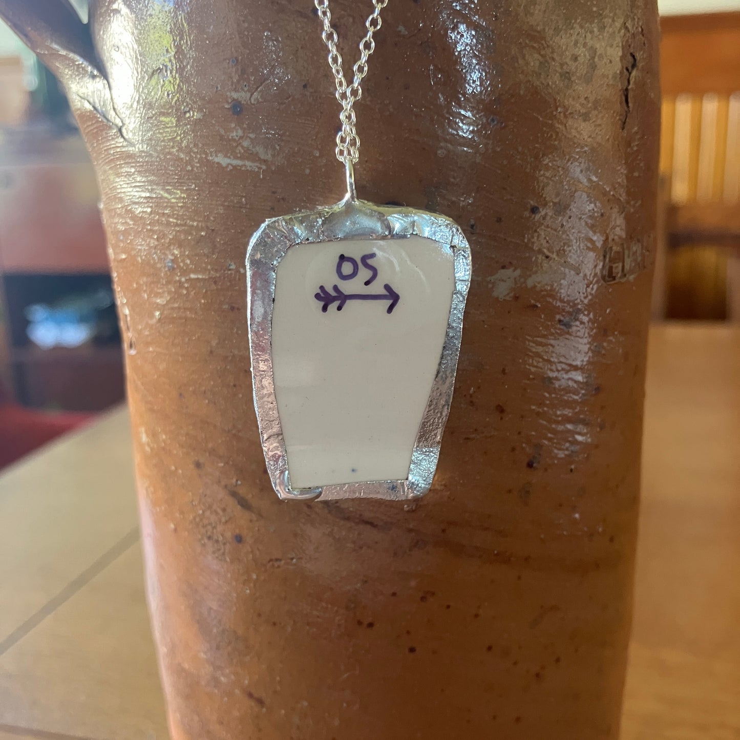 Artisan Made Gemini Pendant Repurposed Zodiac Calendar Plate Shard Unique Necklace 1in x 1.5in