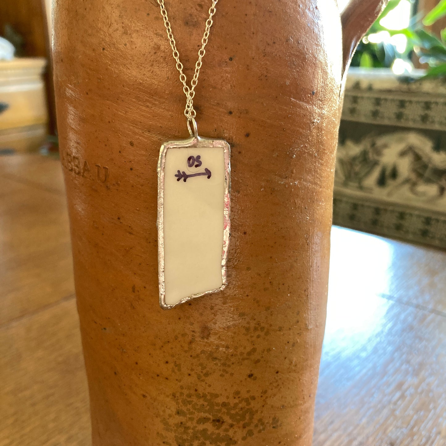 Broken Pottery Artisan Made Pendant Royal Kent Mouse Plate Handcrafted Necklace 3/4 in x 1.75 in