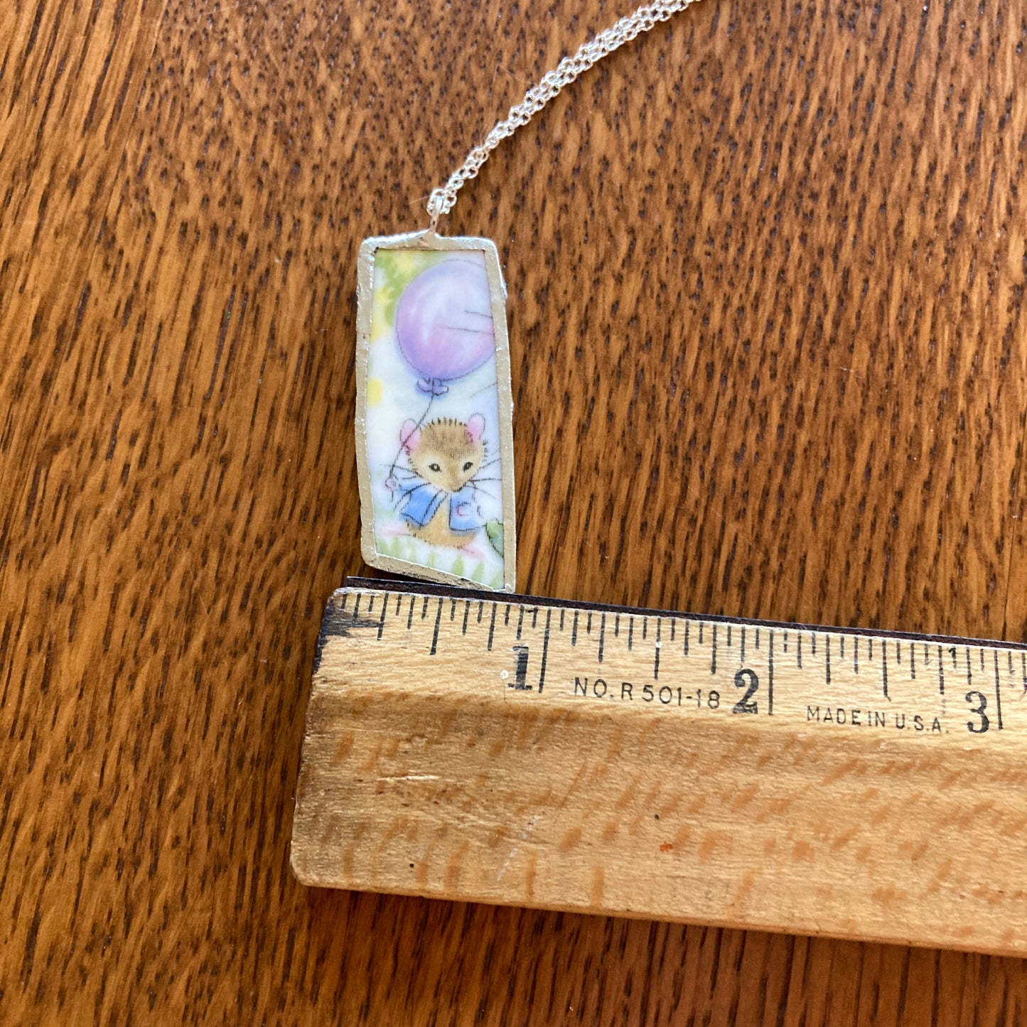 Broken Pottery Artisan Made Pendant Royal Kent Mouse Plate Handcrafted Necklace 3/4 in x 1.75 in