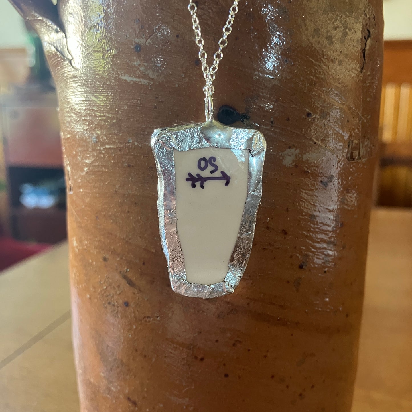 Artisan Made Virgo Pendant Repurposed Zodiac Calendar Plate Shard Unique Necklace 7/8in x 1.5in