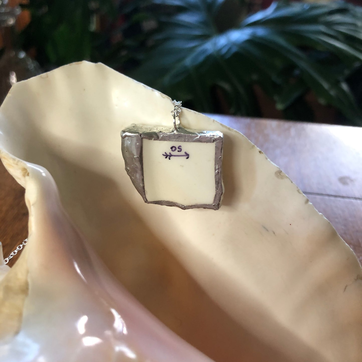 Broken Pottery Artisan Made Marineland Pendant Florida Collectors Plate Handcrafted Necklace 1.25in x 1 1/8in