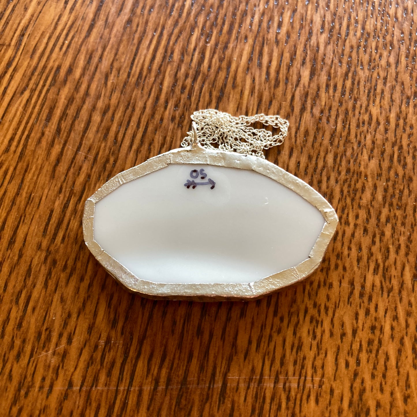 Broken Pottery Artisan Made Pendant Christian Religious Plate Handcrafted Necklace 1.5 in x 2.25 in