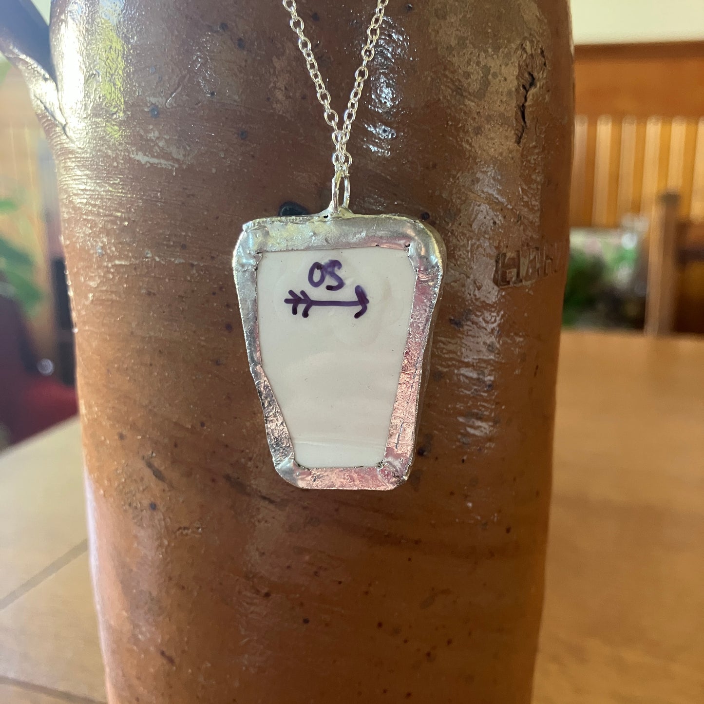 Artisan Made Capricorn Pendant Repurposed Zodiac Calendar Plate Shard Unique Necklace 1in x 1.5in