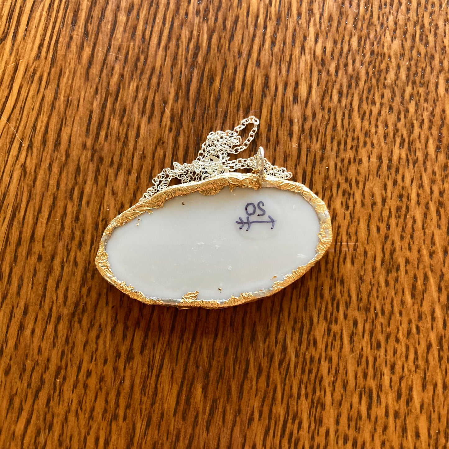Broken Pottery Artisan Made Pendant Christian Religious Plate Handcrafted Necklace 1.25 in x 2.25 in