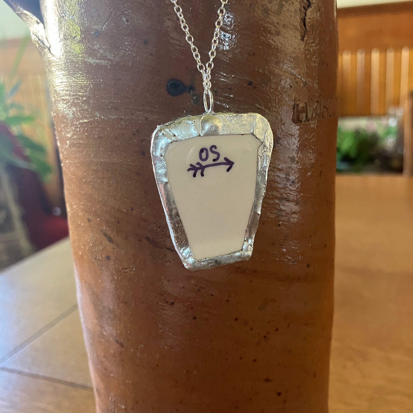 Artisan Made Taurus Pendant Repurposed Zodiac Calendar Plate Shard Unique Necklace 1 1/8in x 1.5in