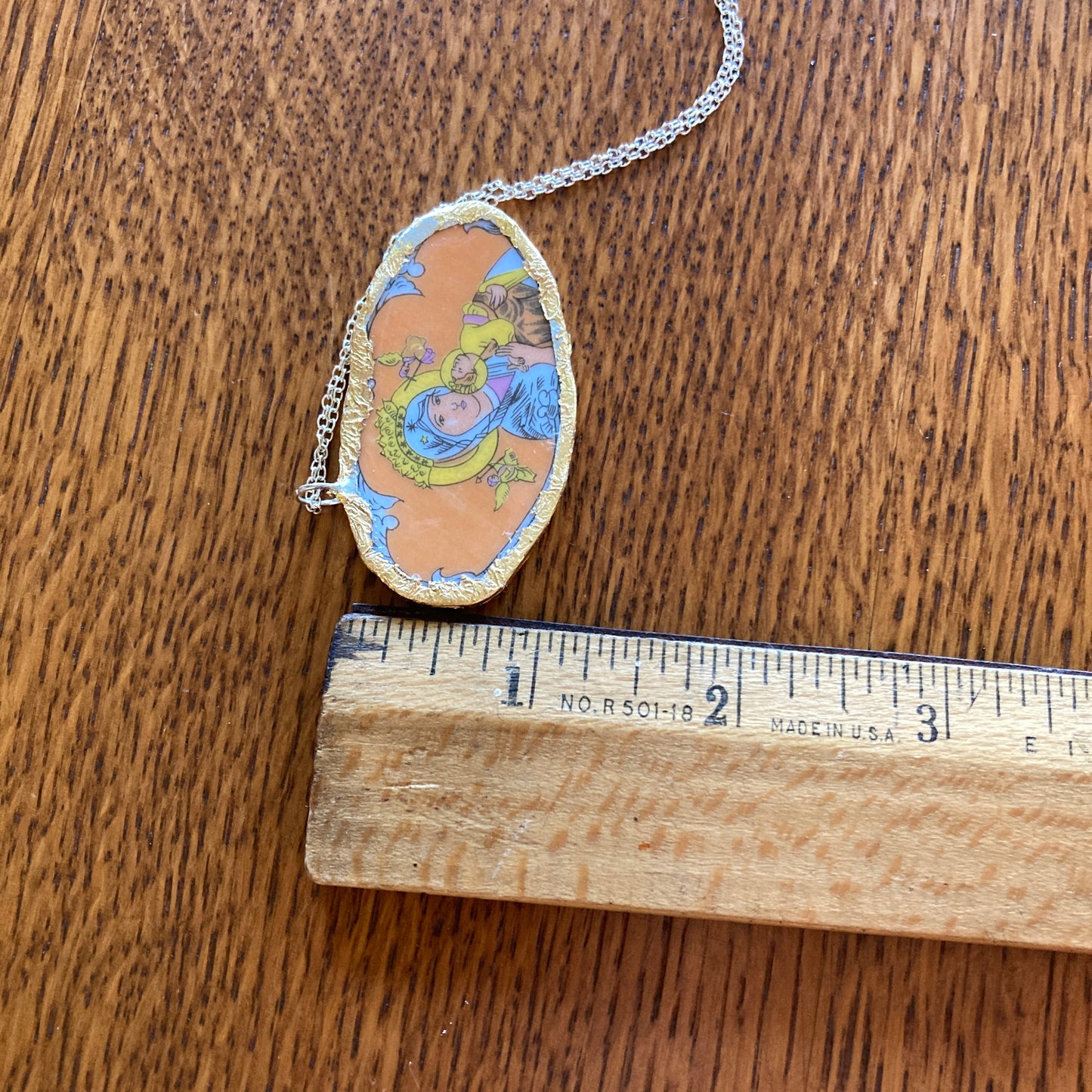 Broken Pottery Artisan Made Pendant Christian Religious Plate Handcrafted Necklace 1.25 in x 2.25 in