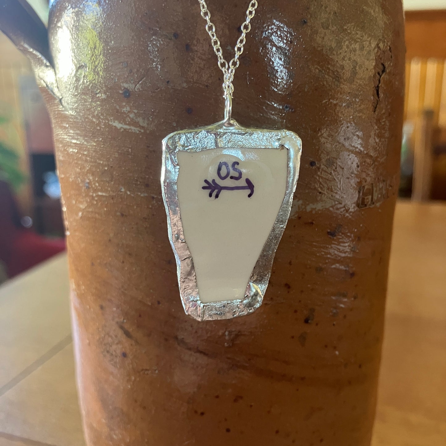 Artisan Made Cancer Pendant Repurposed Zodiac Calendar Plate Shard Unique Necklace 1in x 1.5in