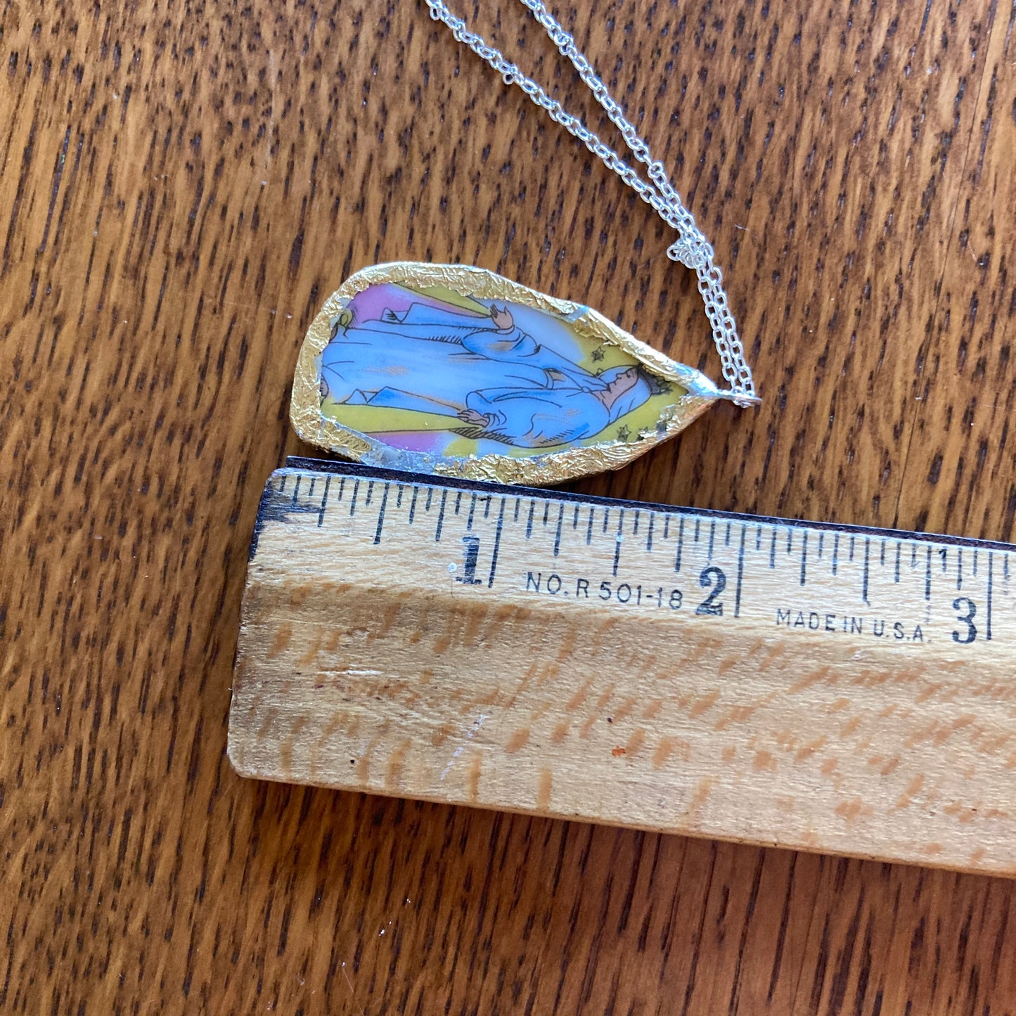 Broken Pottery Artisan Made Pendant Christian Religious Plate Handcrafted Necklace 1 in x 1.75 in