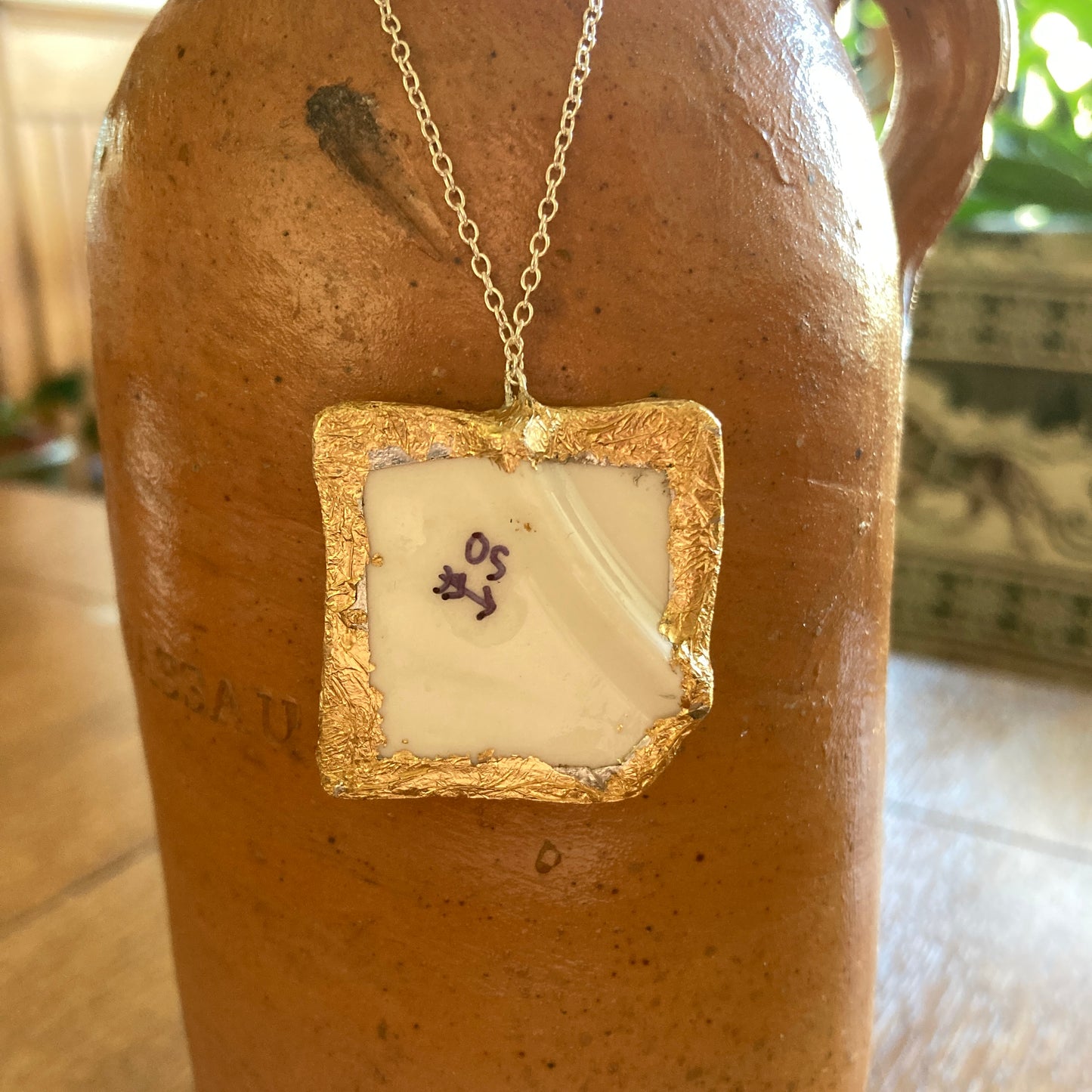 Broken Pottery Artisan Made Pendant Royal Kent Mouse Plate Handcrafted Necklace 1 3/8 in x 1.5 in