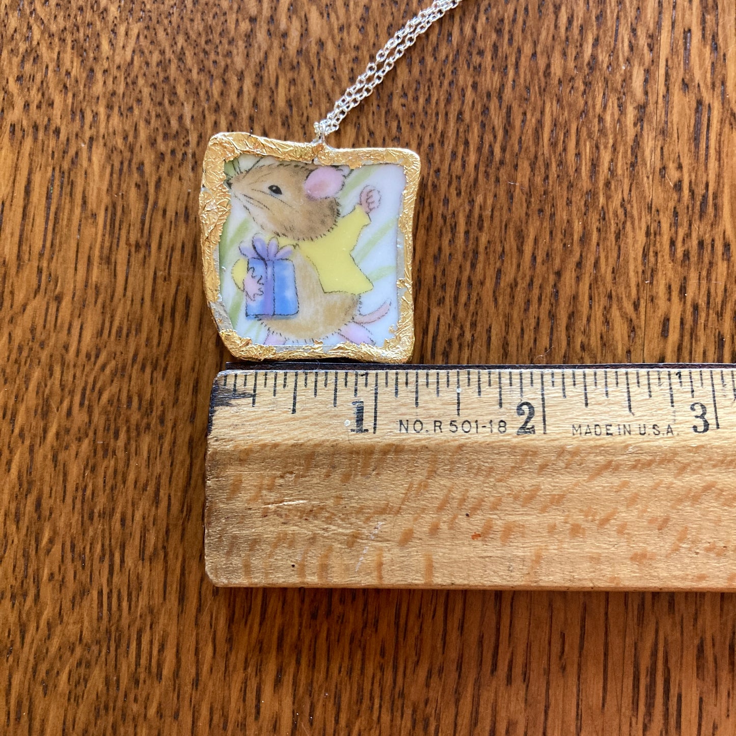 Broken Pottery Artisan Made Pendant Royal Kent Mouse Plate Handcrafted Necklace 1 3/8 in x 1.5 in