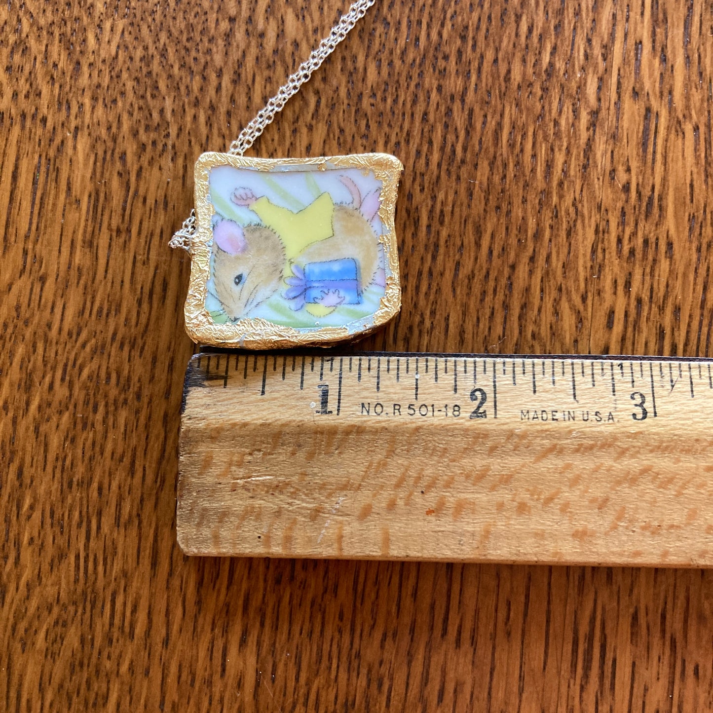 Broken Pottery Artisan Made Pendant Royal Kent Mouse Plate Handcrafted Necklace 1 3/8 in x 1.5 in