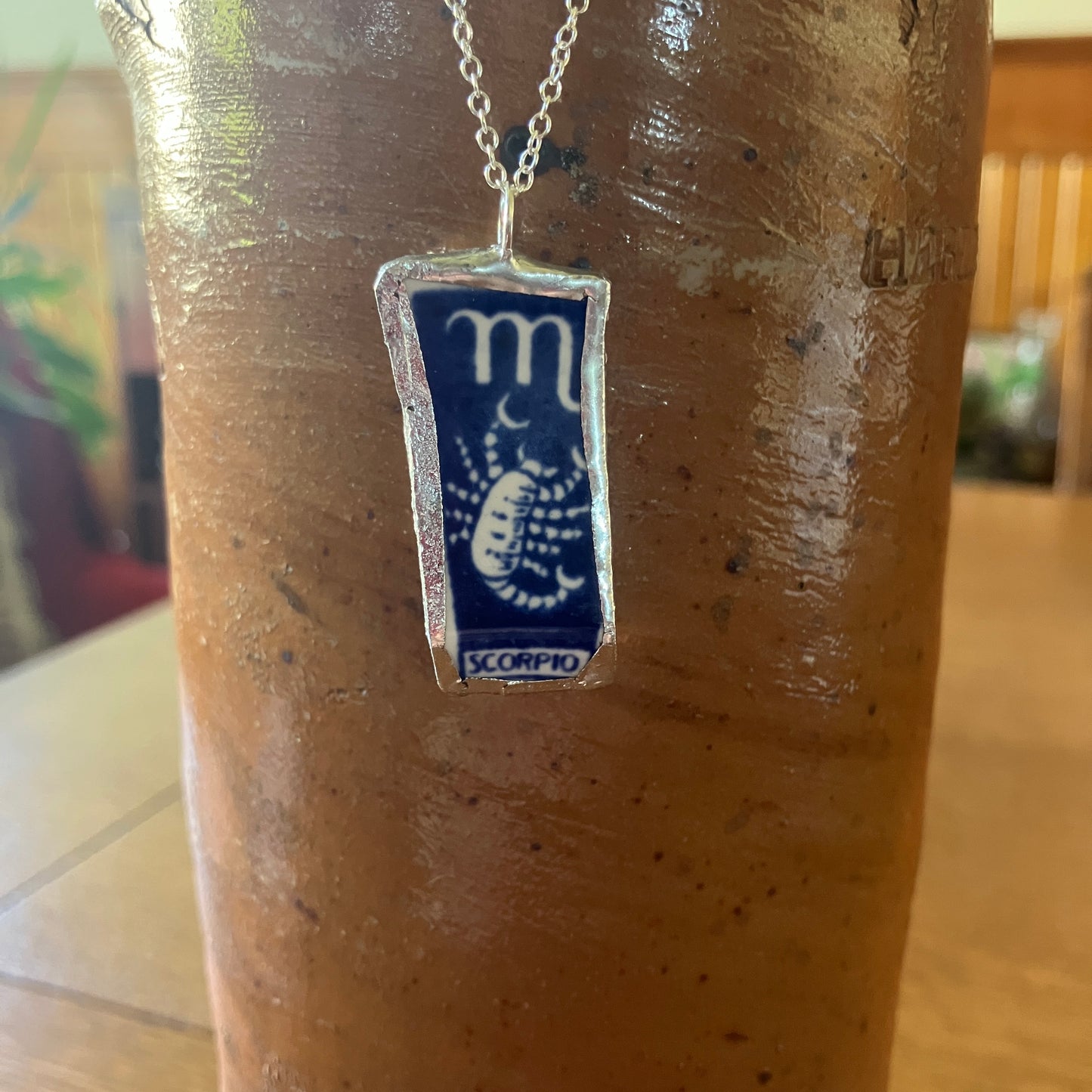 Artisan Made Scorpio Pendant Repurposed Zodiac Calendar Plate Shard Unique Necklace 3/4in x 1.5in