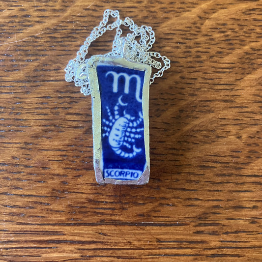 Artisan Made Scorpio Pendant Repurposed Zodiac Calendar Plate Shard Unique Necklace 3/4in x 1.5in