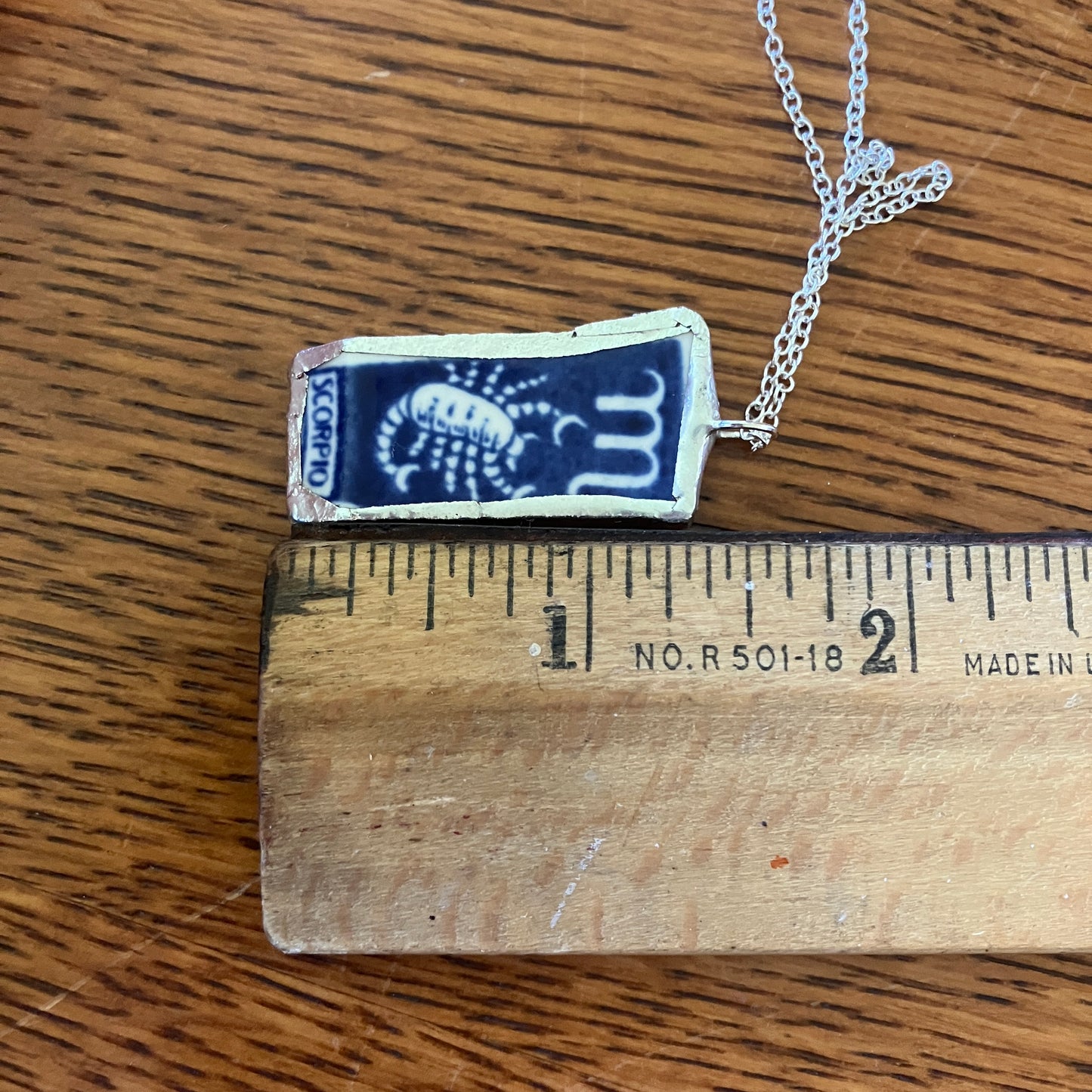 Artisan Made Scorpio Pendant Repurposed Zodiac Calendar Plate Shard Unique Necklace 3/4in x 1.5in