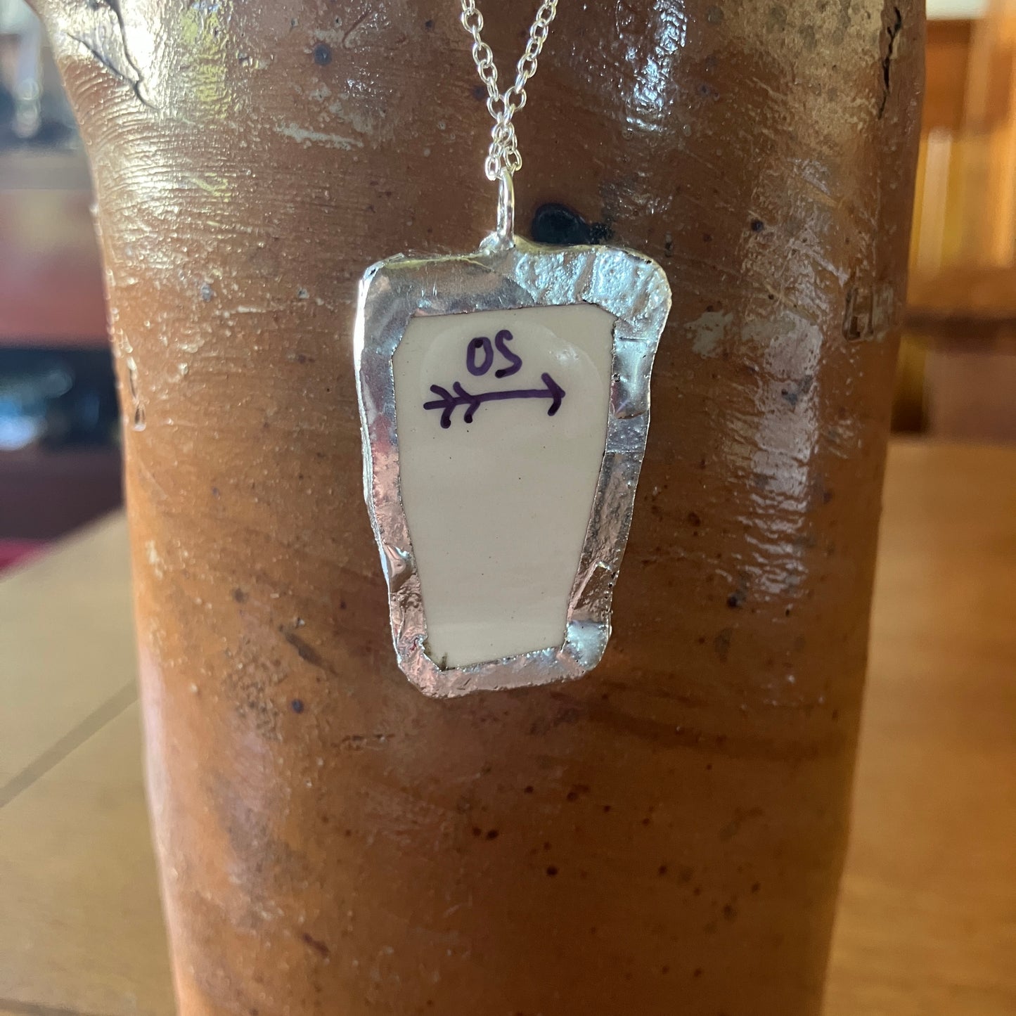 Artisan Made Pisces Pendant Repurposed Zodiac Calendar Plate Shard Unique Necklace 1in x 1.5in