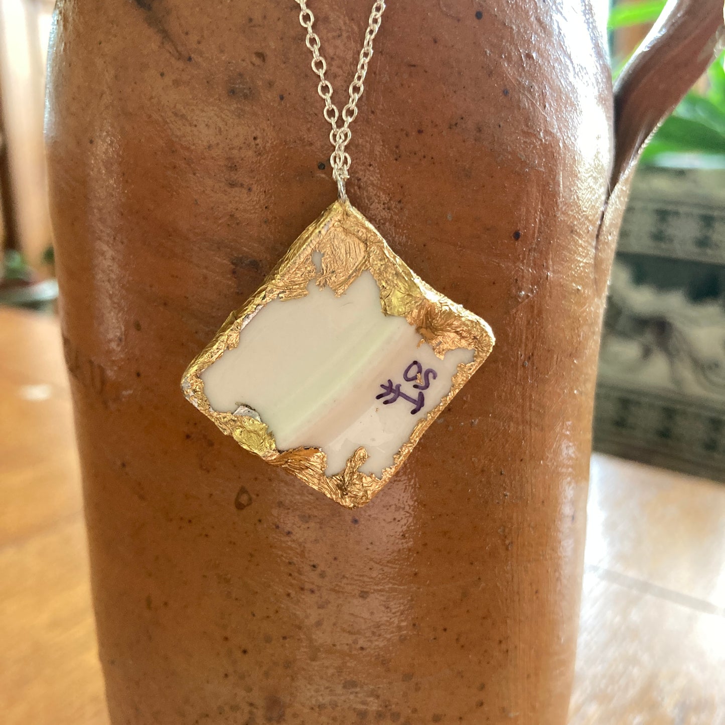 Broken Pottery Artisan Made Pendant Royal Kent Mouse Plate Handcrafted Necklace 1.5 in x 1.5 in