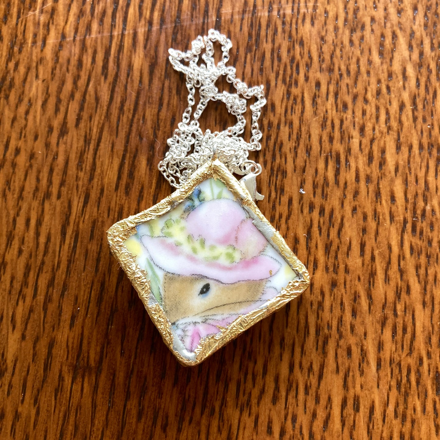 Broken Pottery Artisan Made Pendant Royal Kent Mouse Plate Handcrafted Necklace 1.5 in x 1.5 in