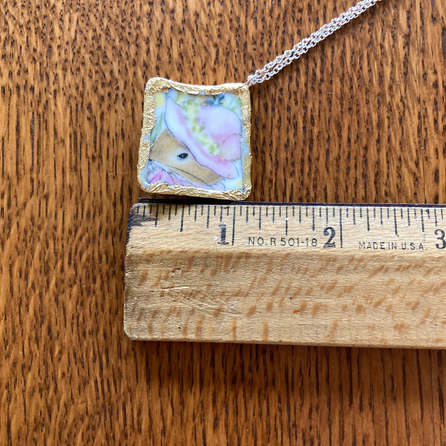 Broken Pottery Artisan Made Pendant Royal Kent Mouse Plate Handcrafted Necklace 1.5 in x 1.5 in