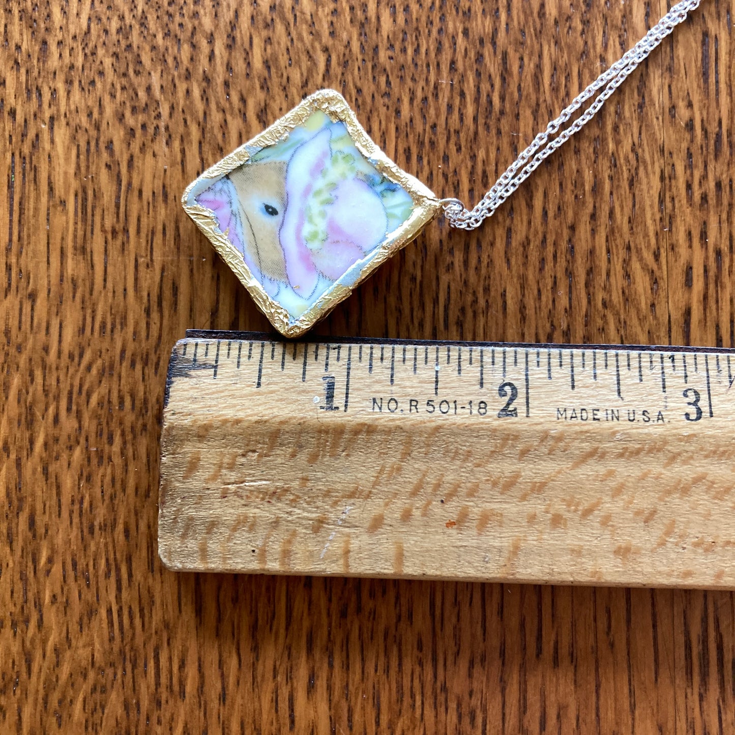 Broken Pottery Artisan Made Pendant Royal Kent Mouse Plate Handcrafted Necklace 1.5 in x 1.5 in