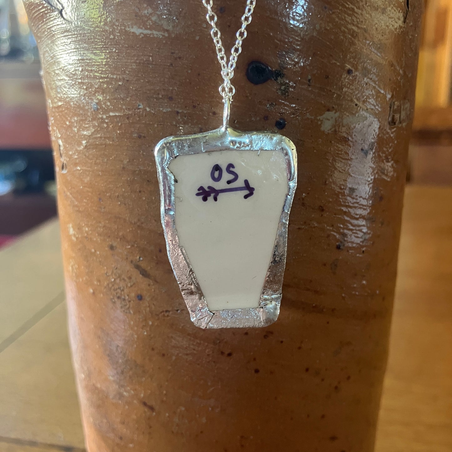 Artisan Made Libra Pendant Repurposed Zodiac Calendar Plate Shard Unique Necklace 1in x 1.5in