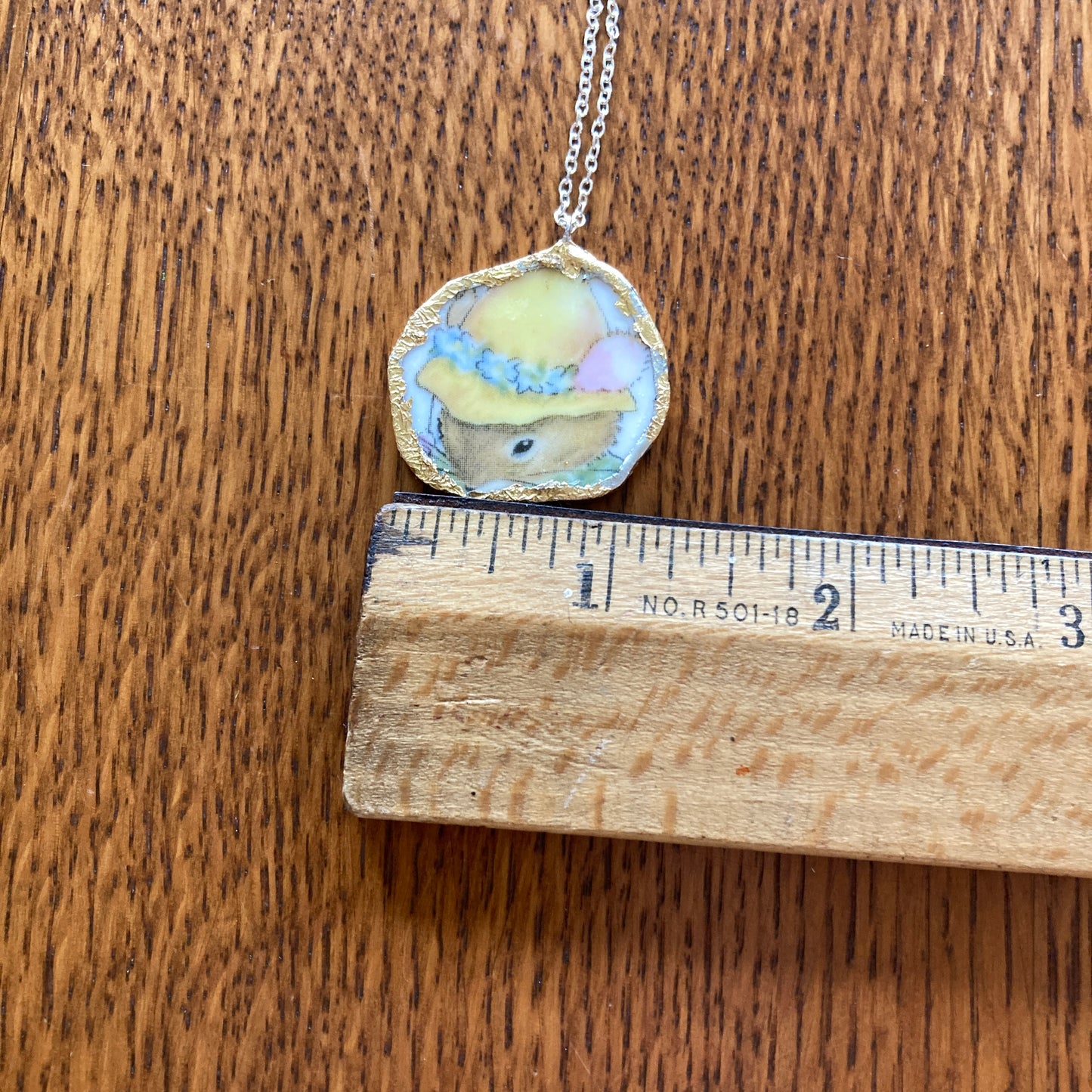 Broken Pottery Artisan Made Pendant Royal Kent Mouse Plate Handcrafted Necklace 1 1/4 in x 1 in