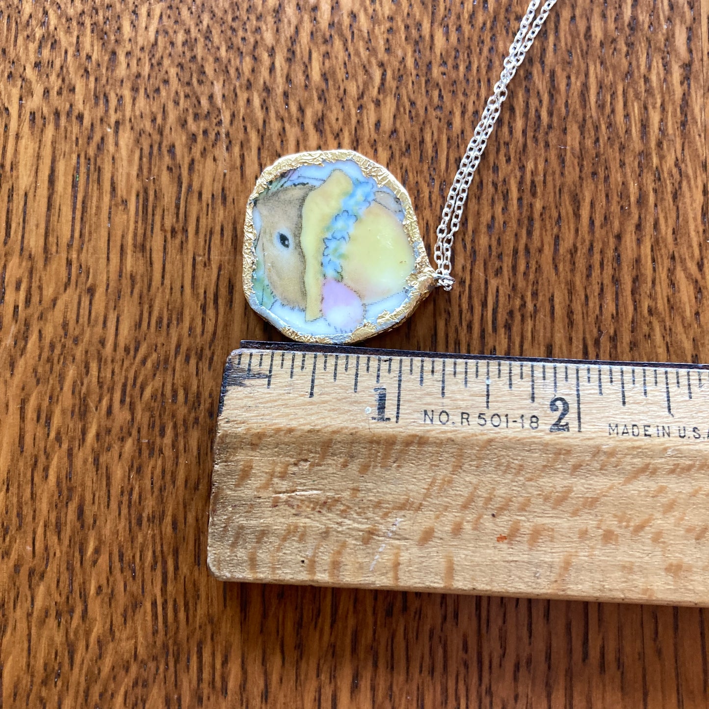 Broken Pottery Artisan Made Pendant Royal Kent Mouse Plate Handcrafted Necklace 1 1/4 in x 1 in