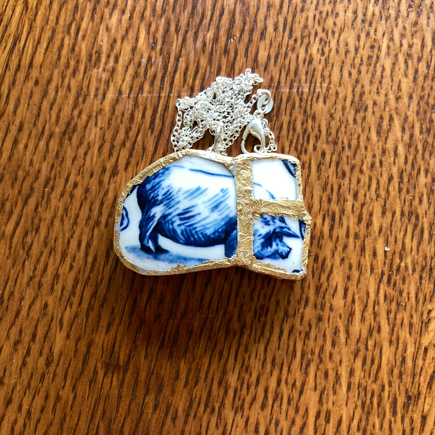 Broken Pottery Artisan Made Pig Pendant Molly Hatch Mug Handcrafted Necklace 1.75 in x 1 1/8 in