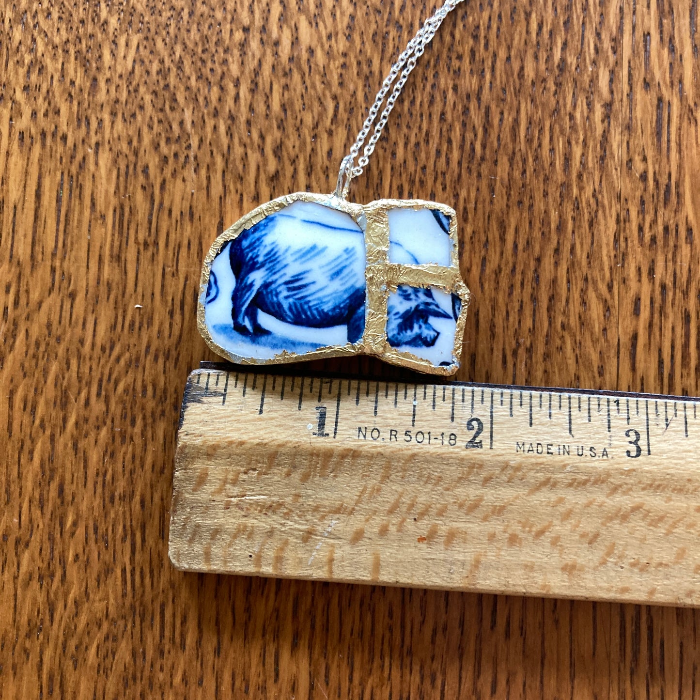 Broken Pottery Artisan Made Pig Pendant Molly Hatch Mug Handcrafted Necklace 1.75 in x 1 1/8 in