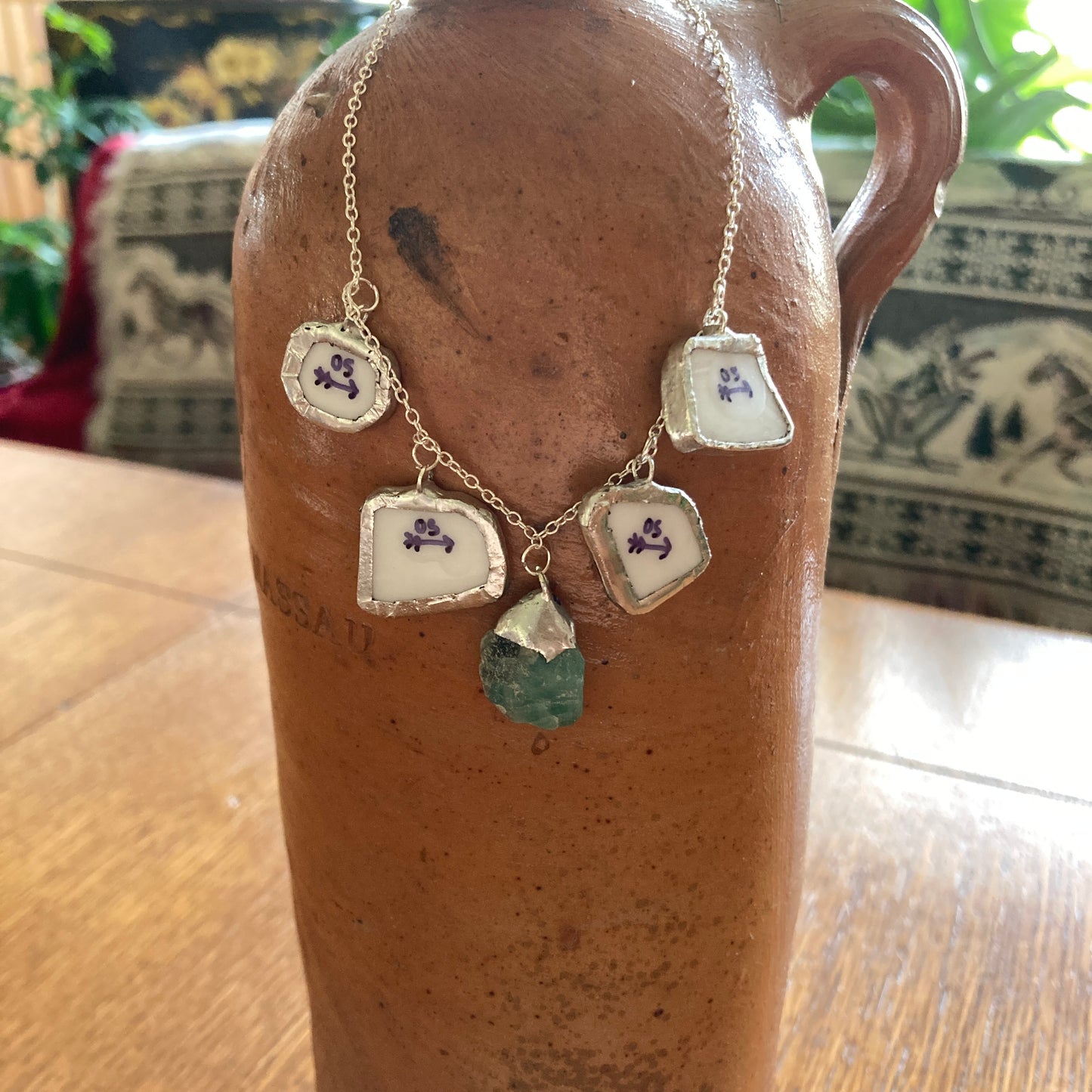 Broken Aladdin Fine China Fantasia Occupied Japan Plate And Green Rock Artisan Made Necklace Handcrafted