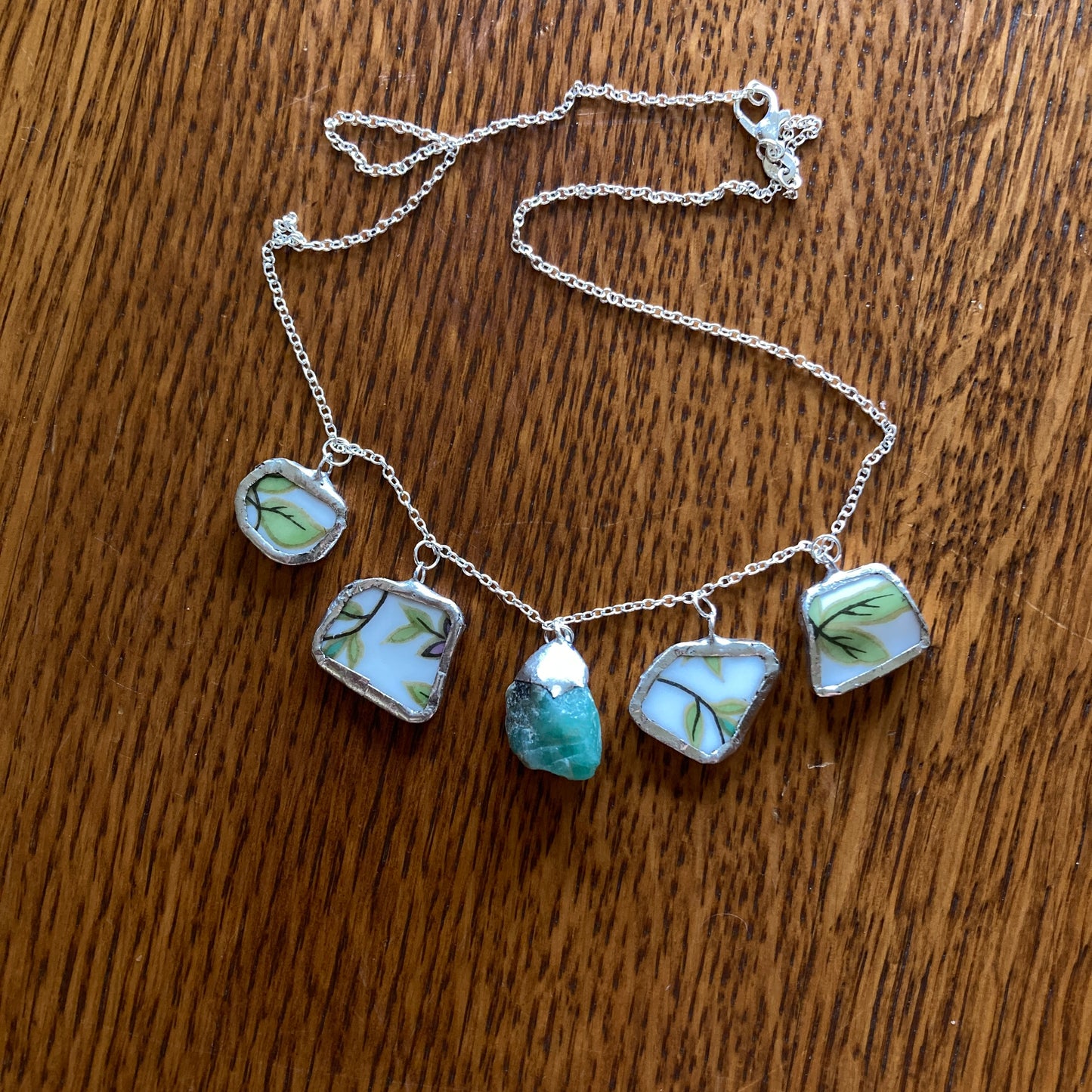 Broken Aladdin Fine China Fantasia Occupied Japan Plate And Green Rock Artisan Made Necklace Handcrafted