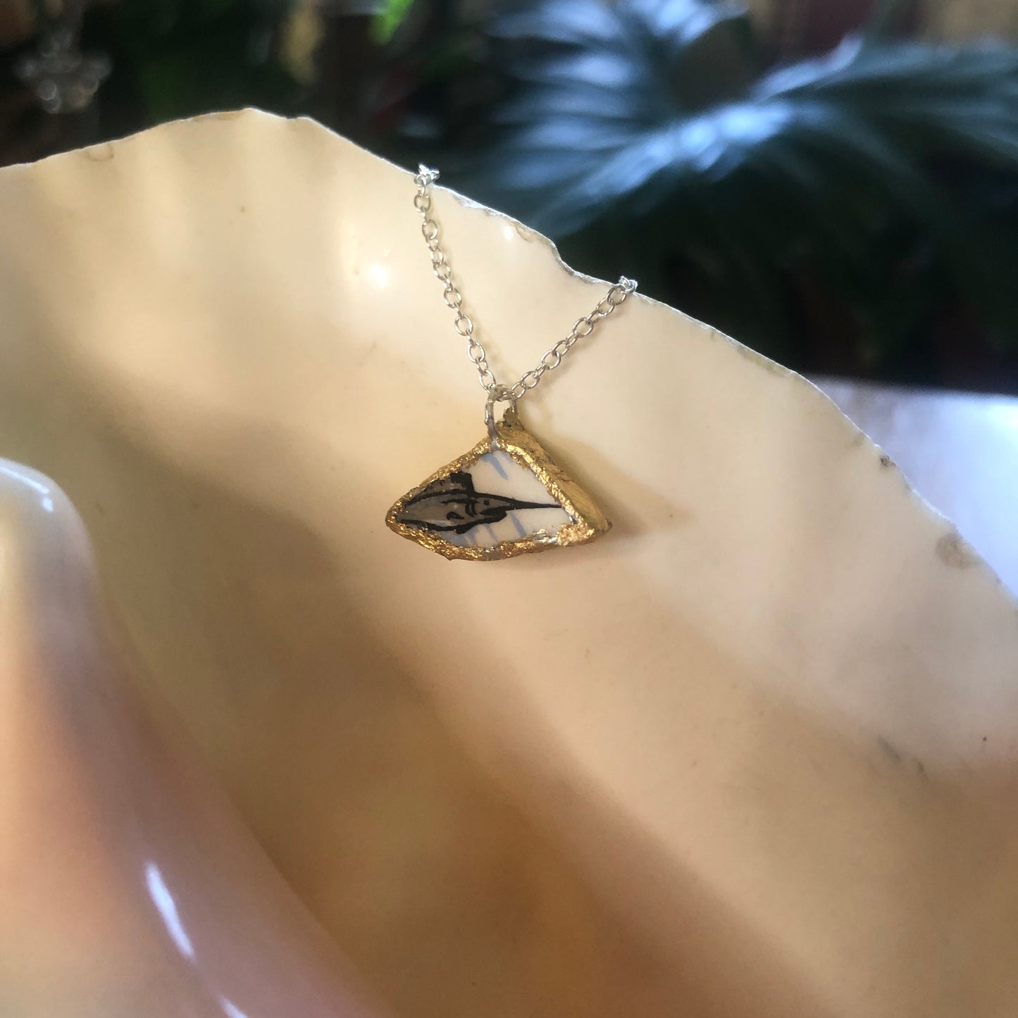 Broken Pottery Artisan Made Swordfish Pendant Florida Collectors Plate Handcrafted Necklace 3/4in x 1/2in