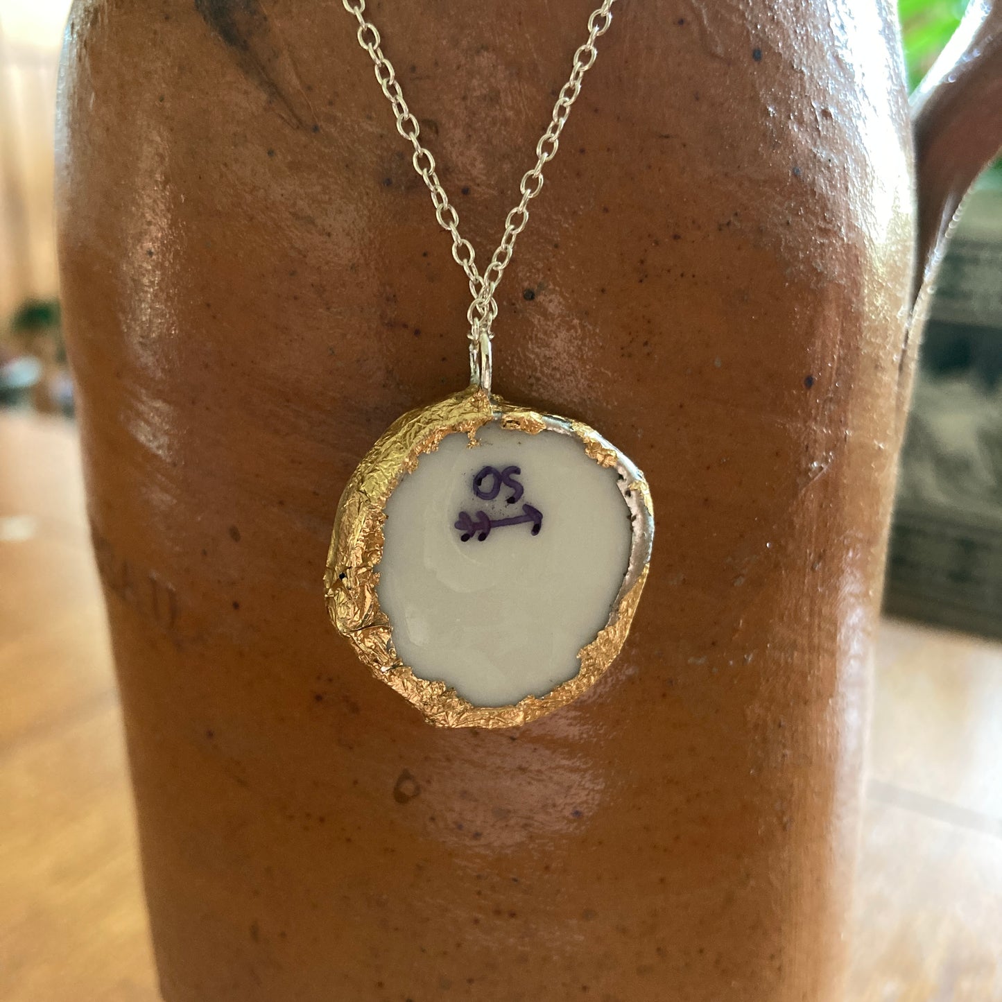 Broken Pottery Artisan Made Pendant Christian Religious Plate Handcrafted Necklace 1 in x 1 in
