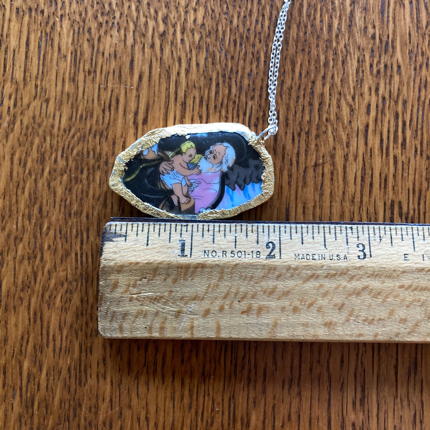 Broken Pottery Artisan Made Pendant Christian Religious Plate Handcrafted Necklace 1 in x 1 7/8 in
