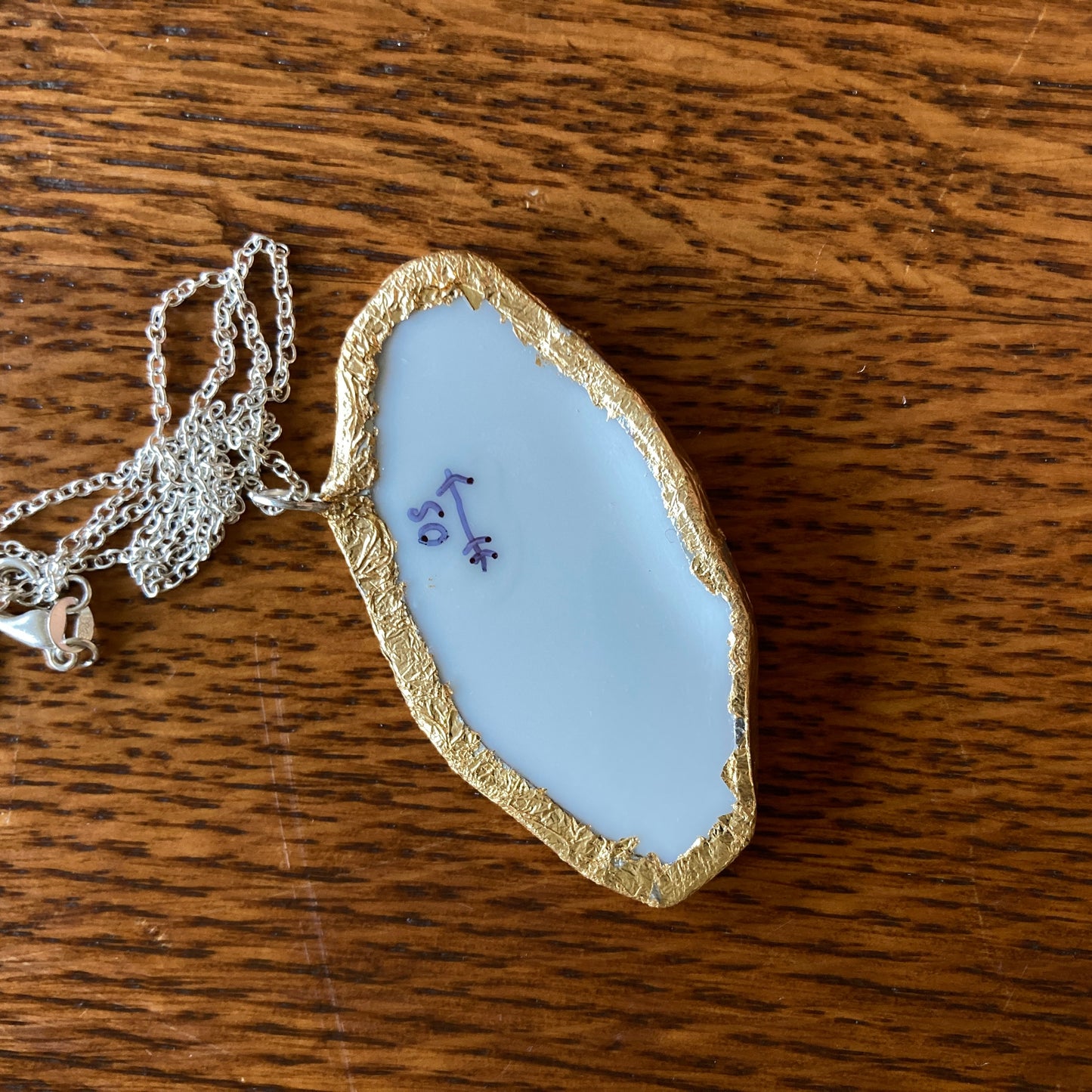 Broken Pottery Artisan Made Pendant Christian Religious Plate Handcrafted Necklace 2.25 in x 1.25 in
