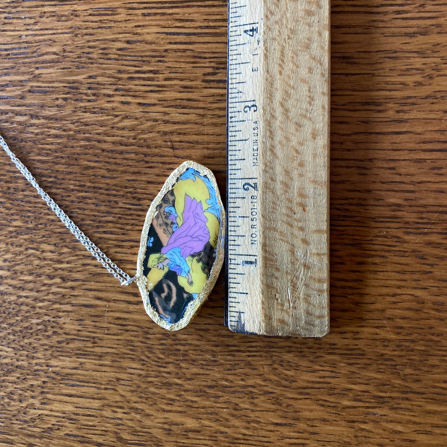 Broken Pottery Artisan Made Pendant Christian Religious Plate Handcrafted Necklace 2.25 in x 1.25 in