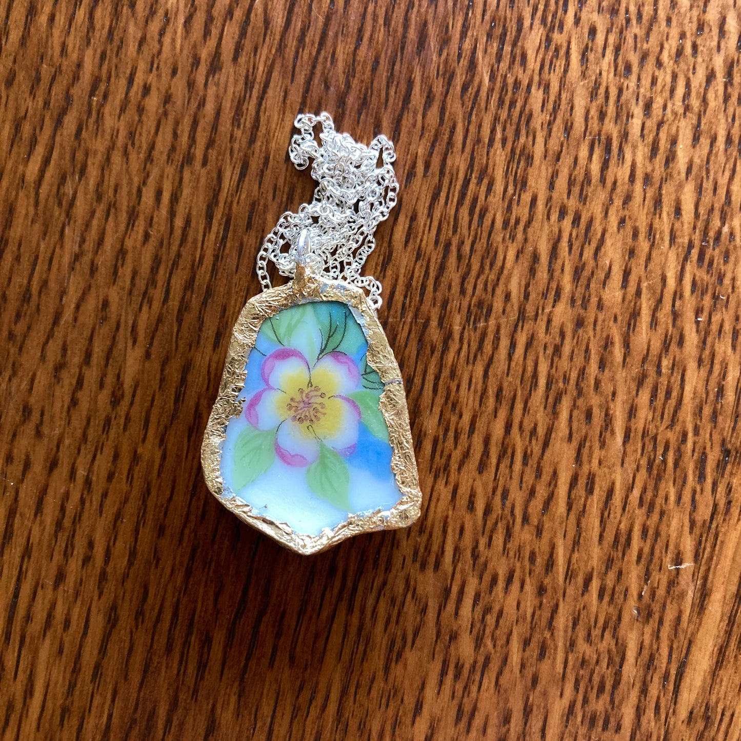 Broken Pottery Artisan Made Pendant Christian Religious Plate Handcrafted Necklace 1 in x 1.25 in