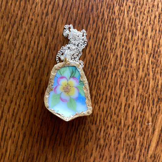 Broken Pottery Artisan Made Pendant Christian Religious Plate Handcrafted Necklace 1 in x 1.25 in
