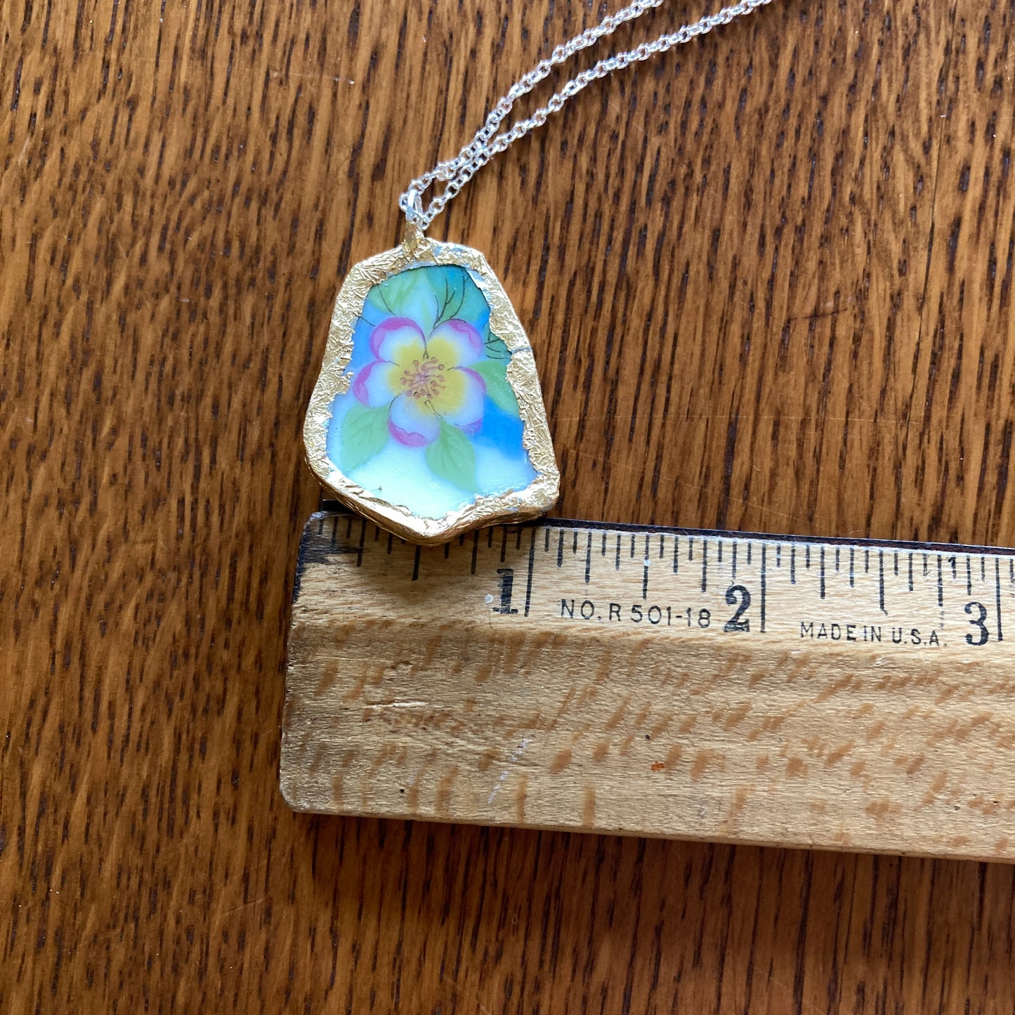 Broken Pottery Artisan Made Pendant Christian Religious Plate Handcrafted Necklace 1 in x 1.25 in