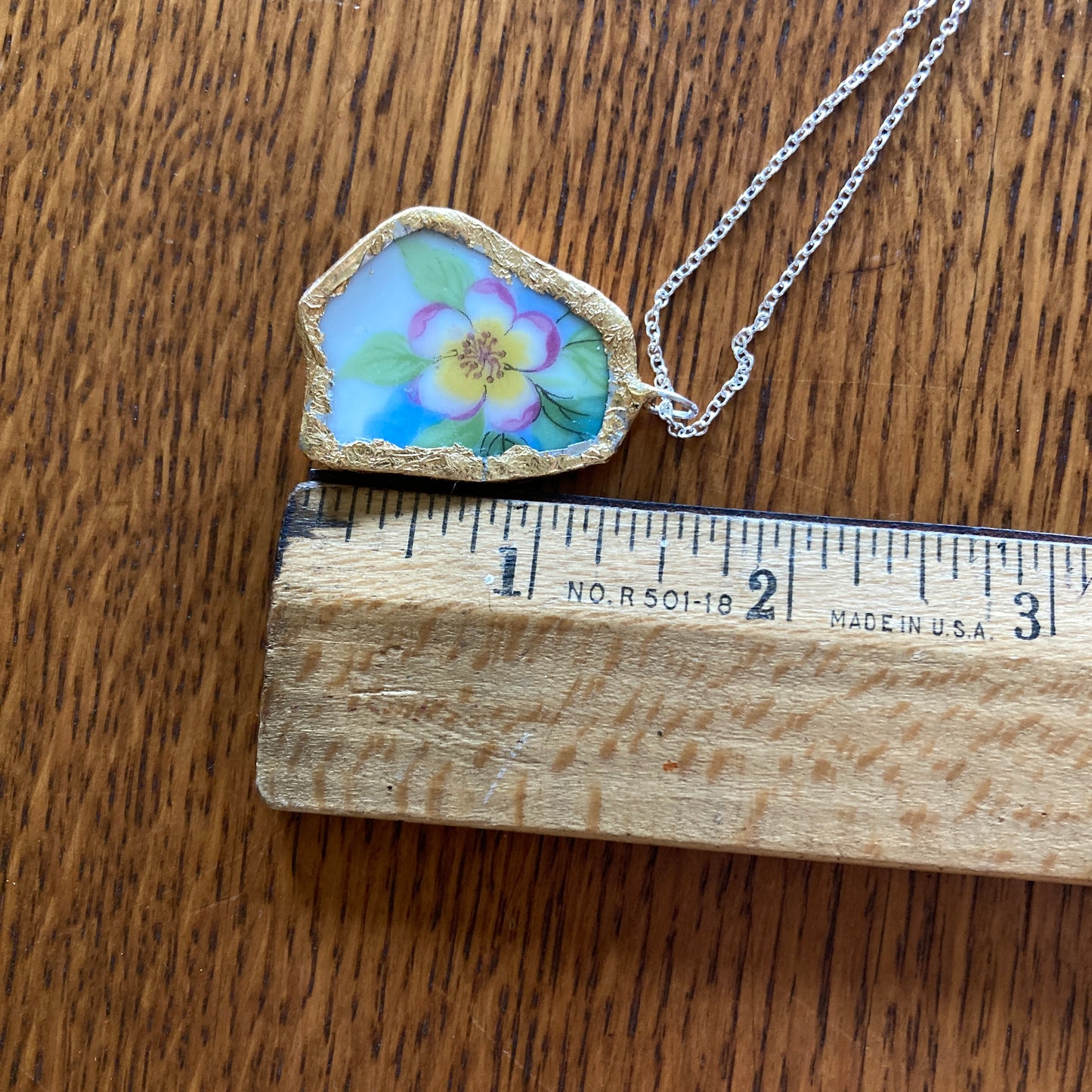 Broken Pottery Artisan Made Pendant Christian Religious Plate Handcrafted Necklace 1 in x 1.25 in
