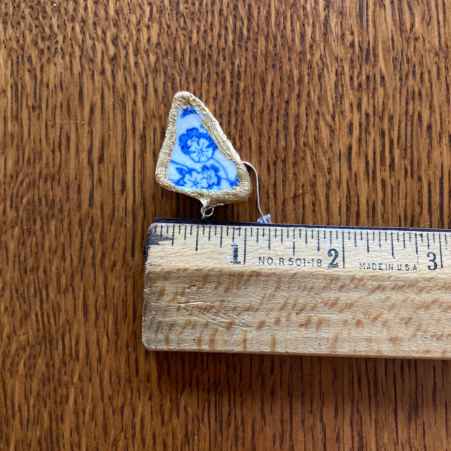 Broken Pottery Artisan Made Earrings Unbranded Blue Floral Plate Handcrafted Dangle Earrings