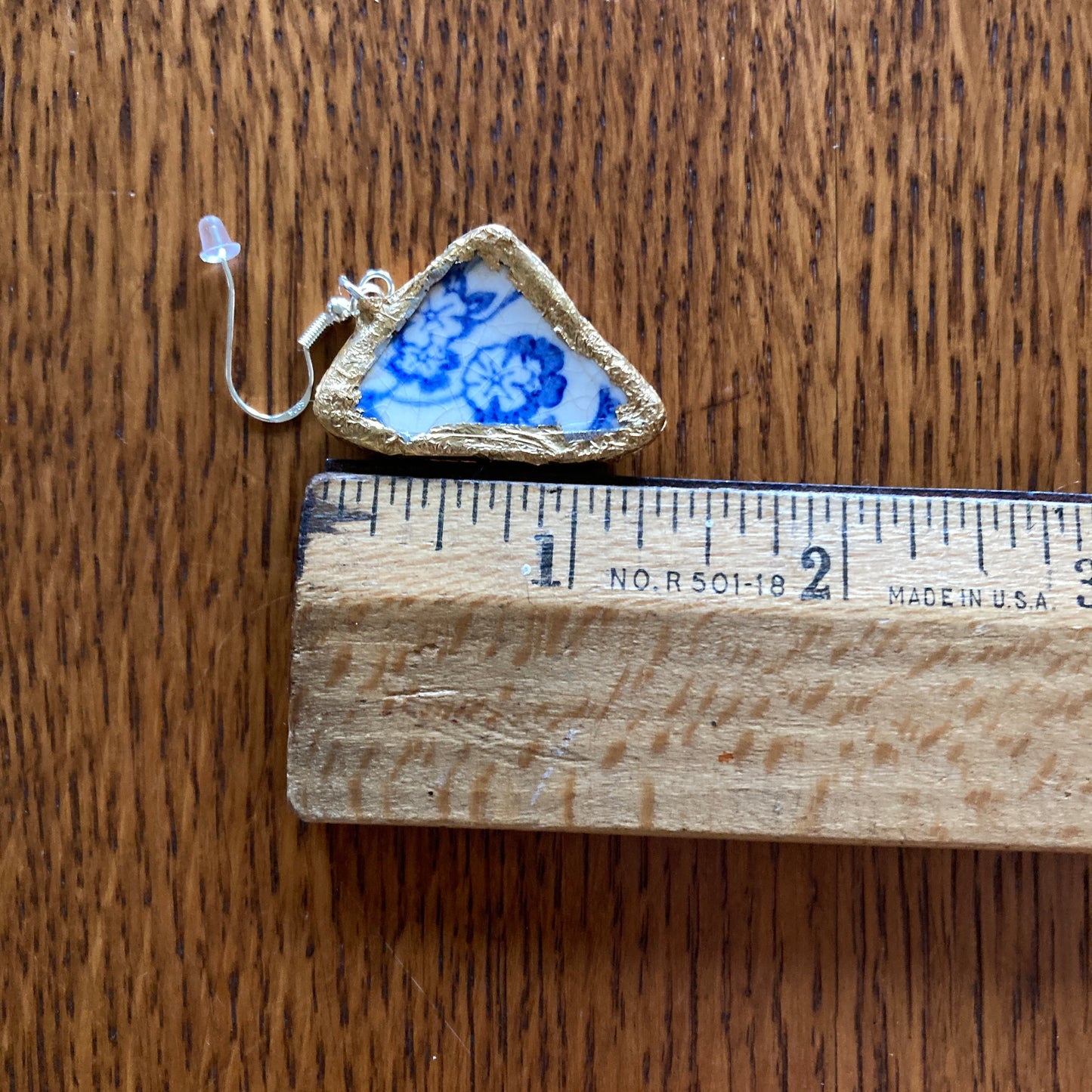 Broken Pottery Artisan Made Earrings Unbranded Blue Floral Plate Handcrafted Dangle Earrings