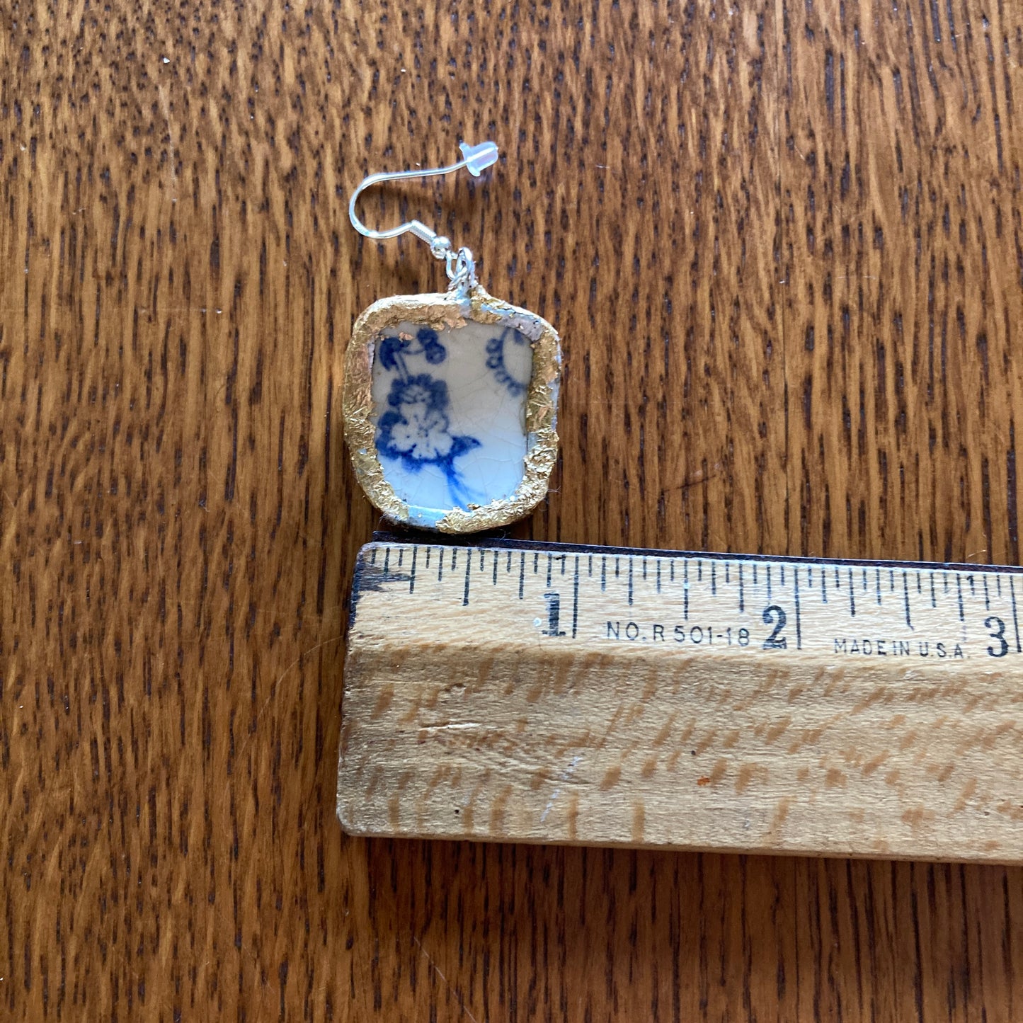 Broken Pottery Artisan Made Earrings Unbranded Blue Floral Plate Handcrafted Dangle Earrings