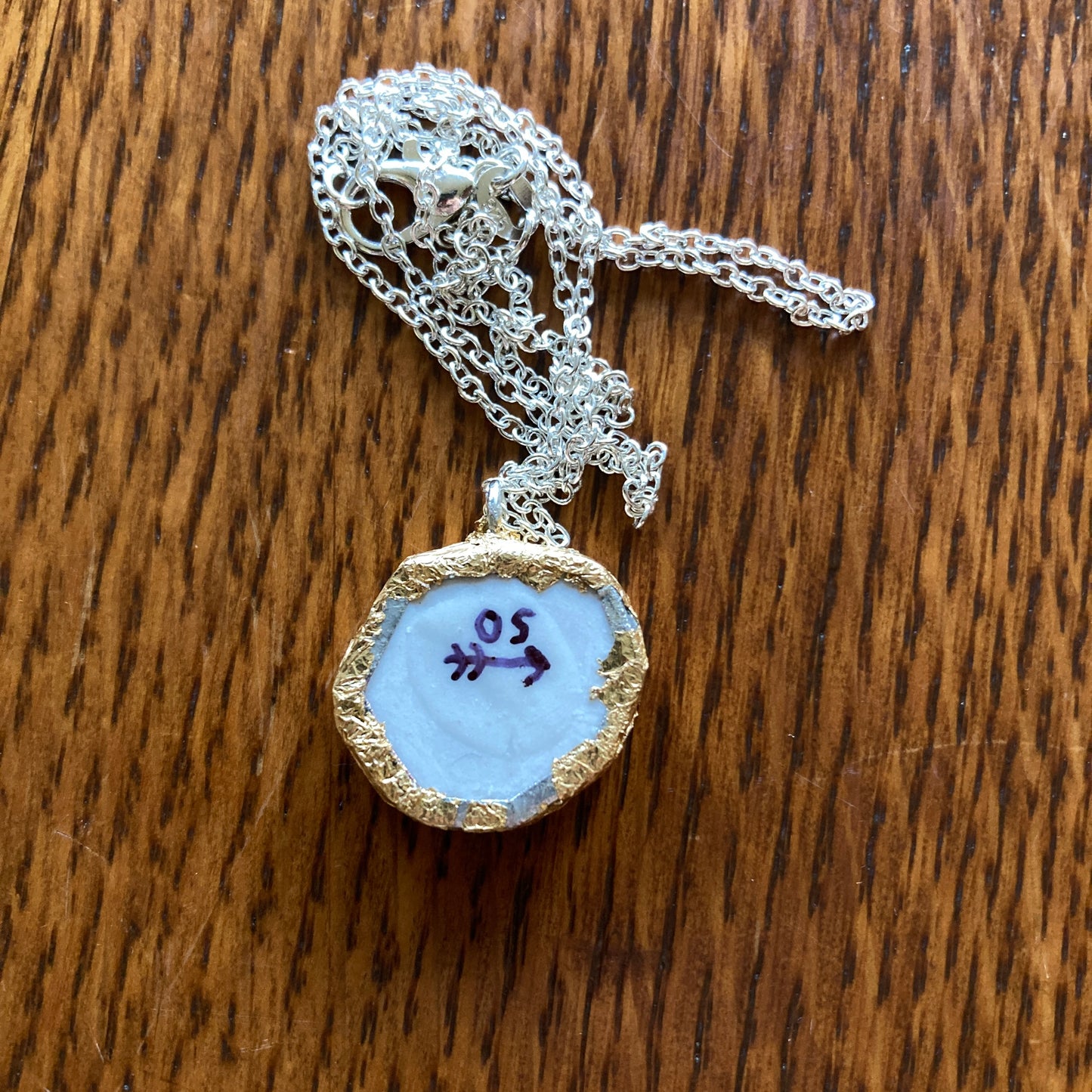Broken Pottery Artisan Made Floral Pendant Anchor Hocking Stoneware Plate Handcrafted Necklace 3/4 in x 3/4 in