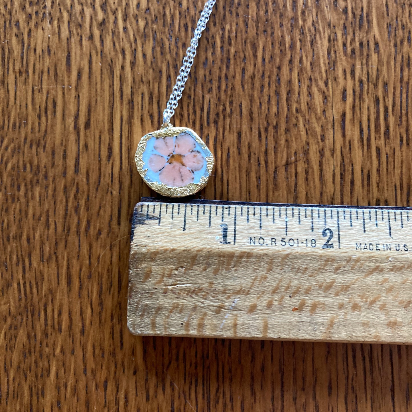 Broken Pottery Artisan Made Floral Pendant Anchor Hocking Stoneware Plate Handcrafted Necklace 3/4 in x 3/4 in
