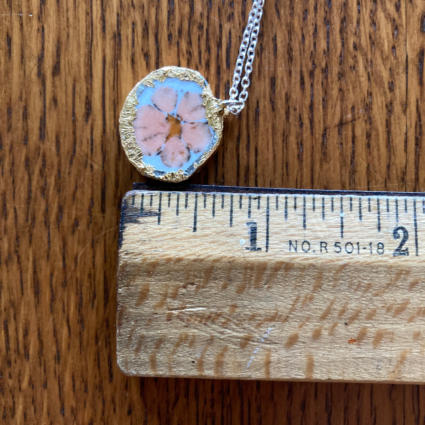 Broken Pottery Artisan Made Floral Pendant Anchor Hocking Stoneware Plate Handcrafted Necklace 3/4 in x 3/4 in