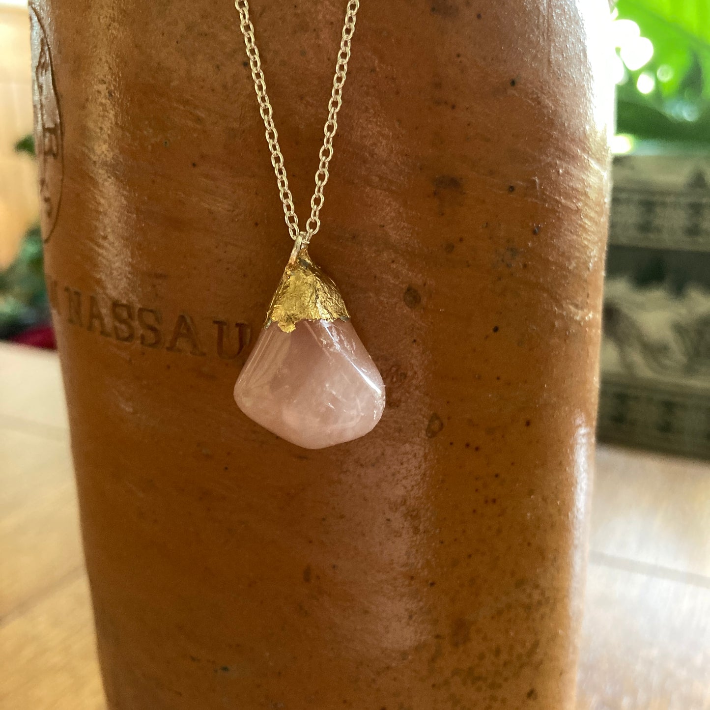 Artisan Made Rock Pendant Resembles Rose Quartz Handcrafted Necklace 3/4 in x 7/8 in