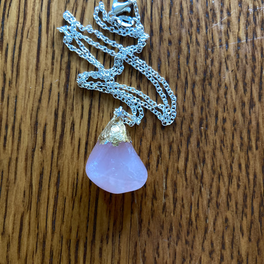 Artisan Made Rock Pendant Resembles Rose Quartz Handcrafted Necklace 3/4 in x 7/8 in