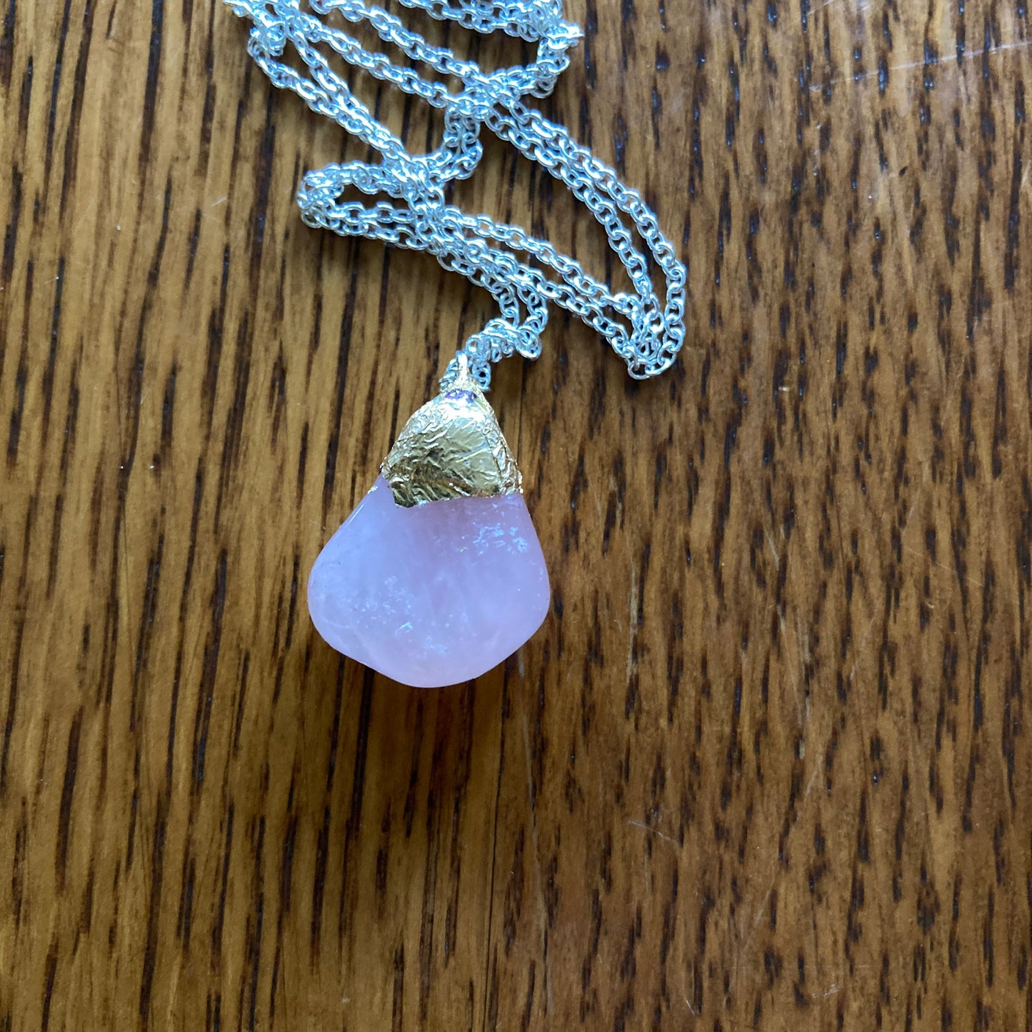 Artisan Made Rock Pendant Resembles Rose Quartz Handcrafted Necklace 3/4 in x 7/8 in